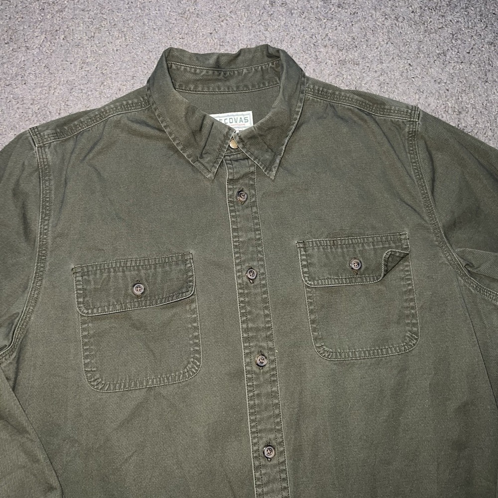 Tecovas Mens Olive Green Twill Long Sleeve Utility Button Down Work Shirt Sz M